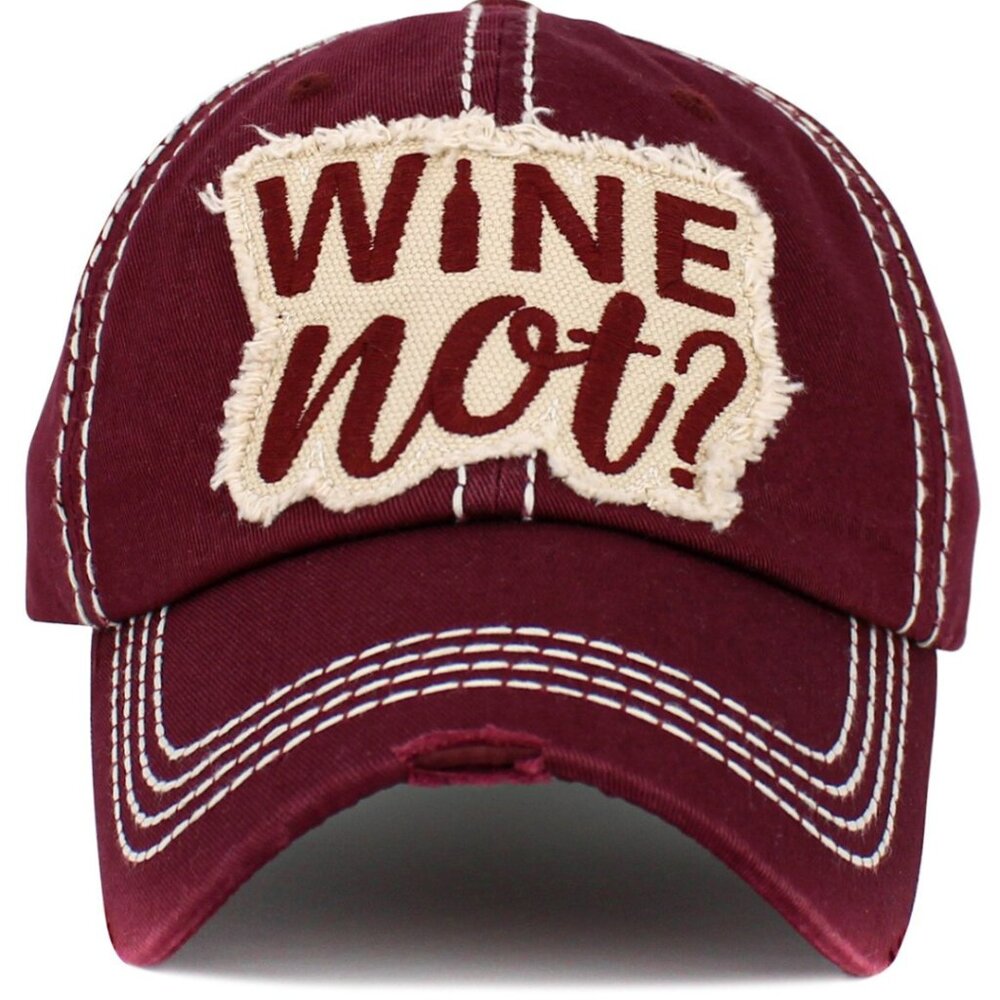 KBETHOS  Wine Not Distressed Burgundy Baseball Cap Hat NWT